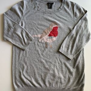 Ann Taylor Women's size Large Gray SWEATER Novelty Bird Lightweight Pullover